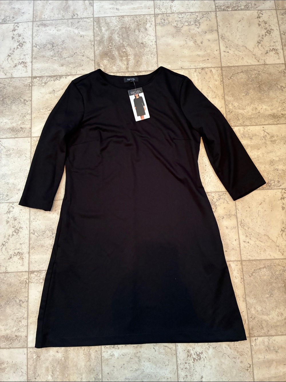RACHEL Rachel Roy Black 3/4 Sleeve Midi Shift Dress with Pockets
